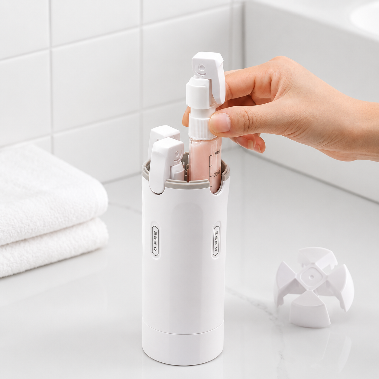 Harkcart Quadruple Compartment Travel Bottle, Multi Use Refillable Cosmetic Container