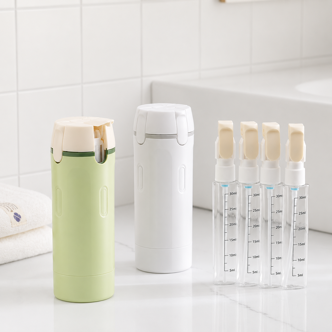 Harkcart Quadruple Compartment Travel Bottle, Multi Use Refillable Cosmetic Container